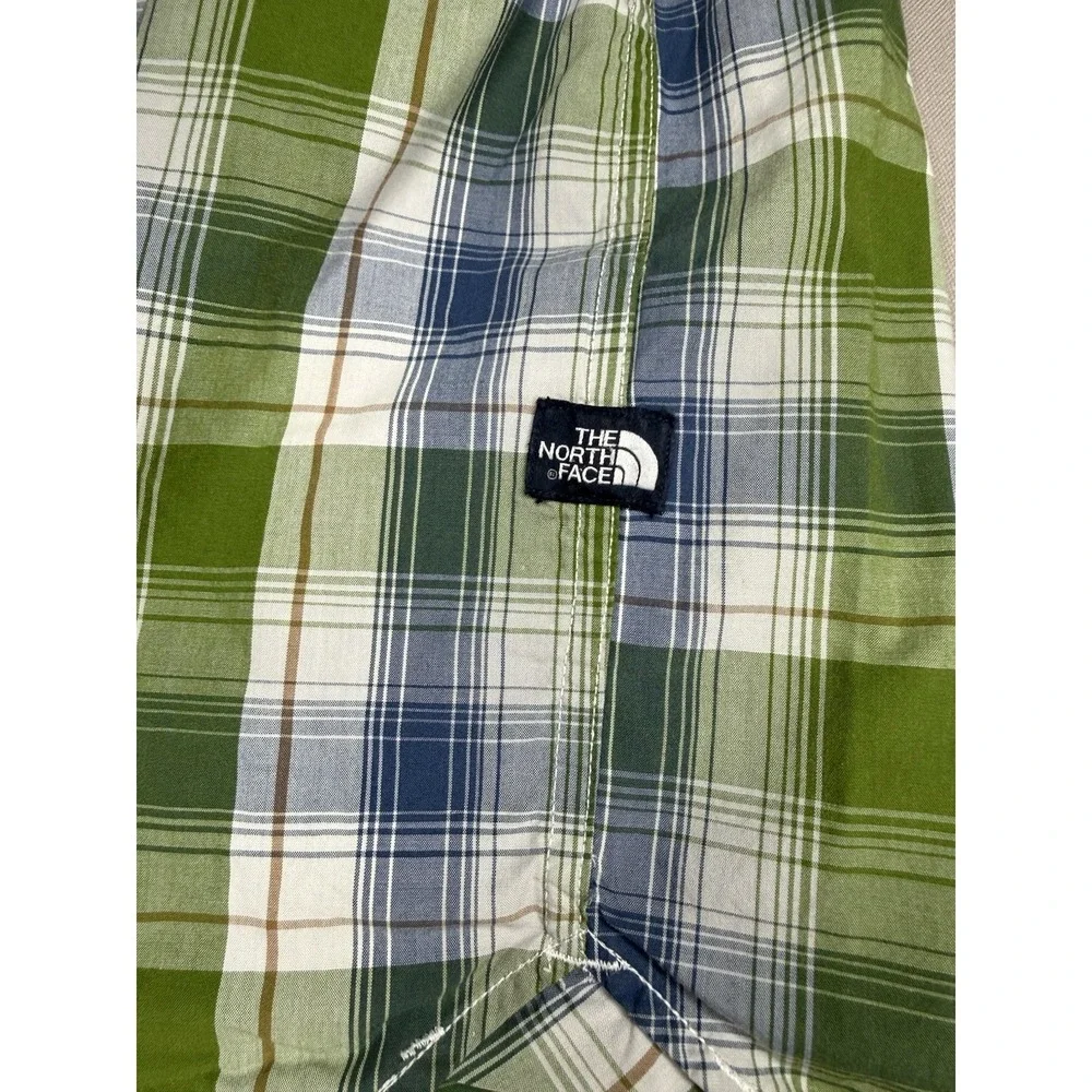 The North Face Shirt Men's L Green Blue Plaid Short Sleeve Button‎ Up Casual